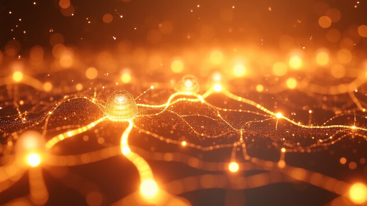Abstract neural network visualizing intelligent data pathways and business connections